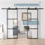 Porte de grange double coulissante en métal et en verre avec quincaillerie d'installation (fermeture en douceur incluse)-100489299-133701830