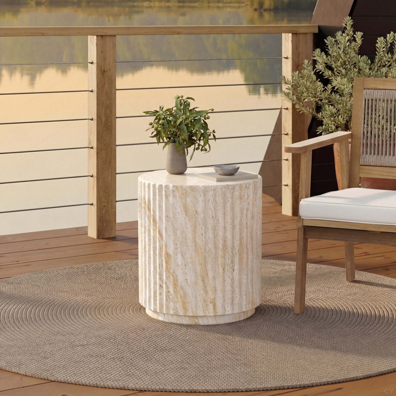 Table d'appoint d'extérieur, table de bout Mgo, Beige, jaune