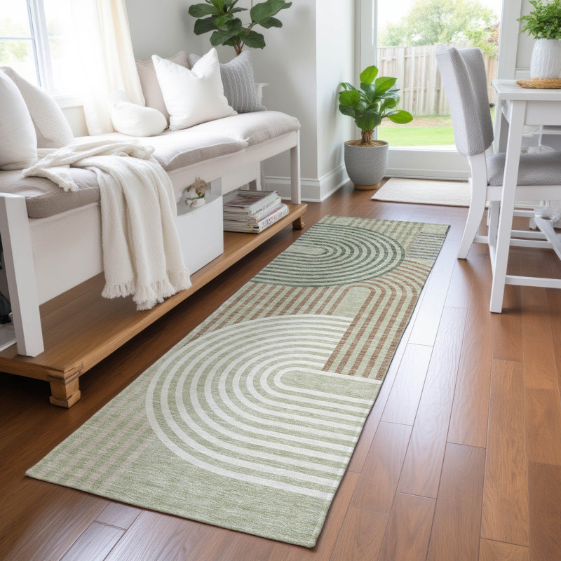 Tapis mid-century moderne lavable à la machine intérieur / extérieur Chantille ACN2549, Céleri