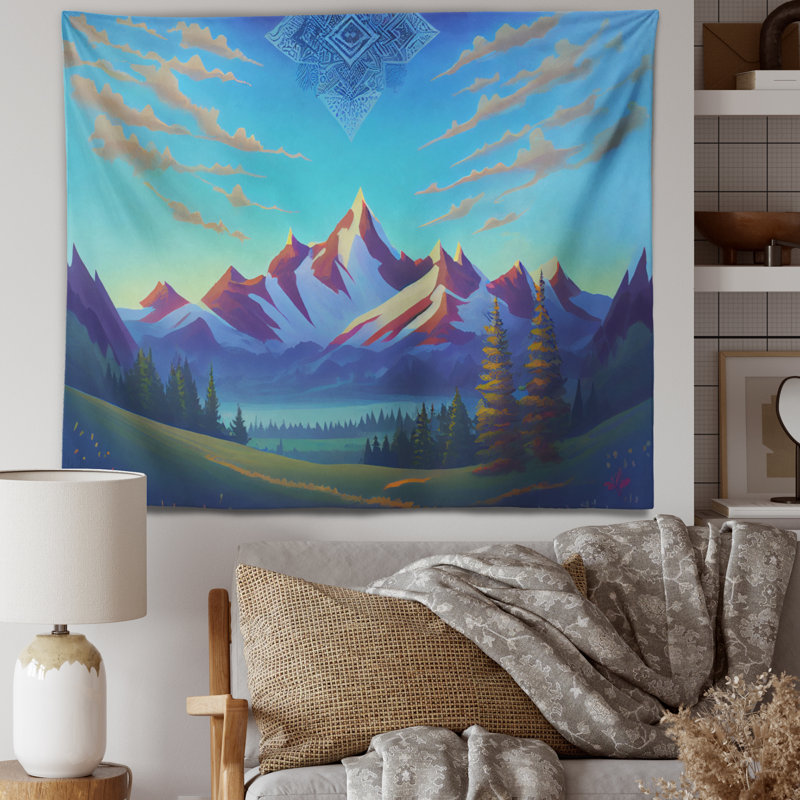 Tapisserie en polyester mandala dans le ciel au-dessus de la vallée, H 32 po x l 39 po