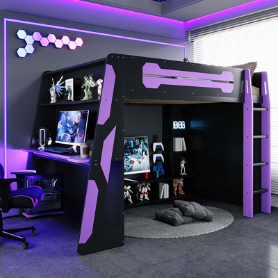 All-in-One Esports Loft Bed with Integrated Desk and RGB Lighting