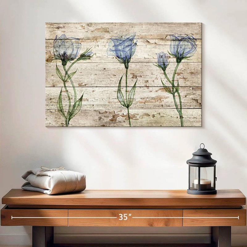 Harnek Lisianthus sur bois, H 16 po x l 24 po