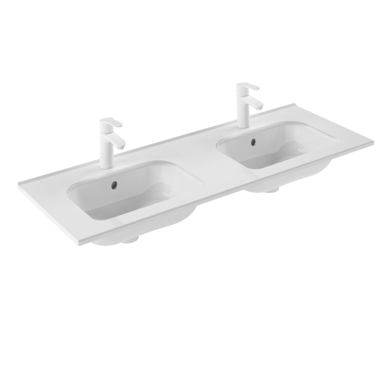 Ensemble de meuble-lavabo de salle de bain double fixé au mur 48" Miguel, Blanc, Chrome