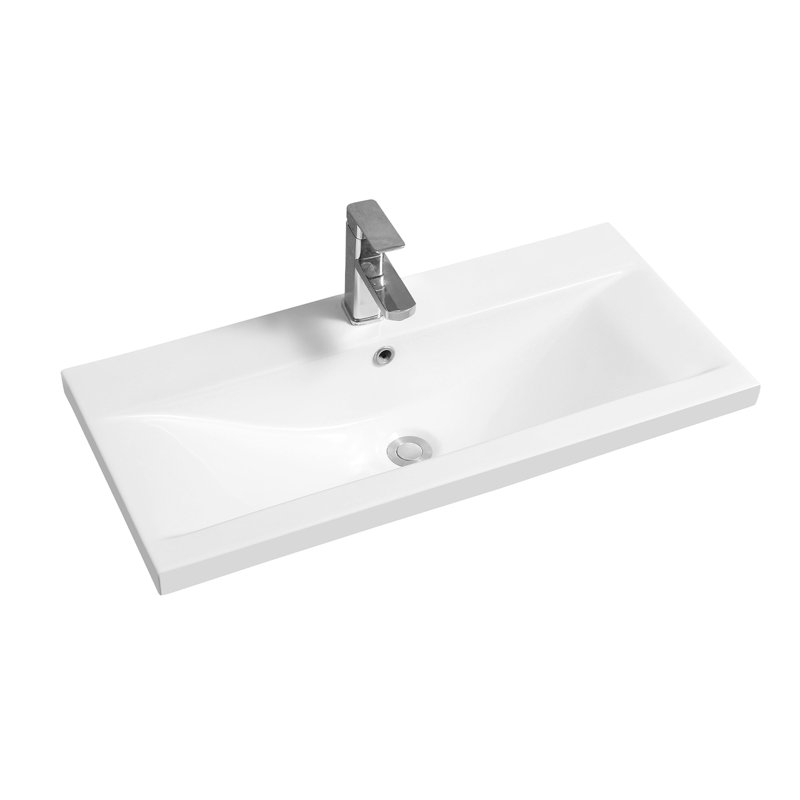 5004 Ceramic Mid-Edge Inset Basin with Dipped Bowl, 18cm H x 81cm W x 39cm D