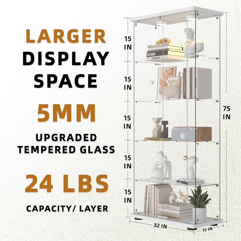 Glass Display Cabinet 5-Shelf With Door