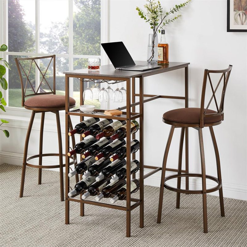 CuisinSmart Dining Table Set for 2, Kitchen Table with 2 Upholstered Bar Chairs, Counter Height Bar Kitchen Table Set with Storage Shelf, Kitchen Bar Table Set for Small Space, Apartment