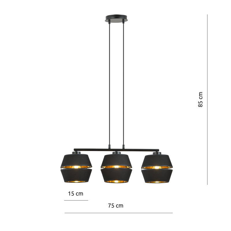 Abdulaahi 3 - Light Kitchen Island Pendant, Black/Gold