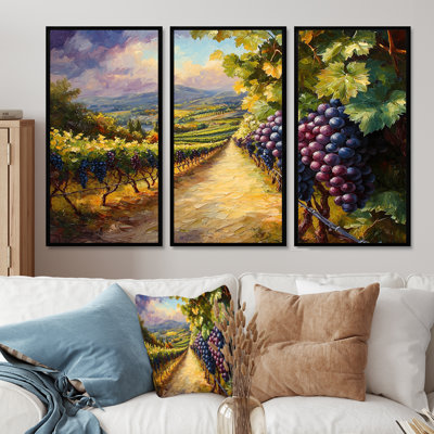 «Vineyard In California Summer II», art mural grand vignoble - ensemble de 3