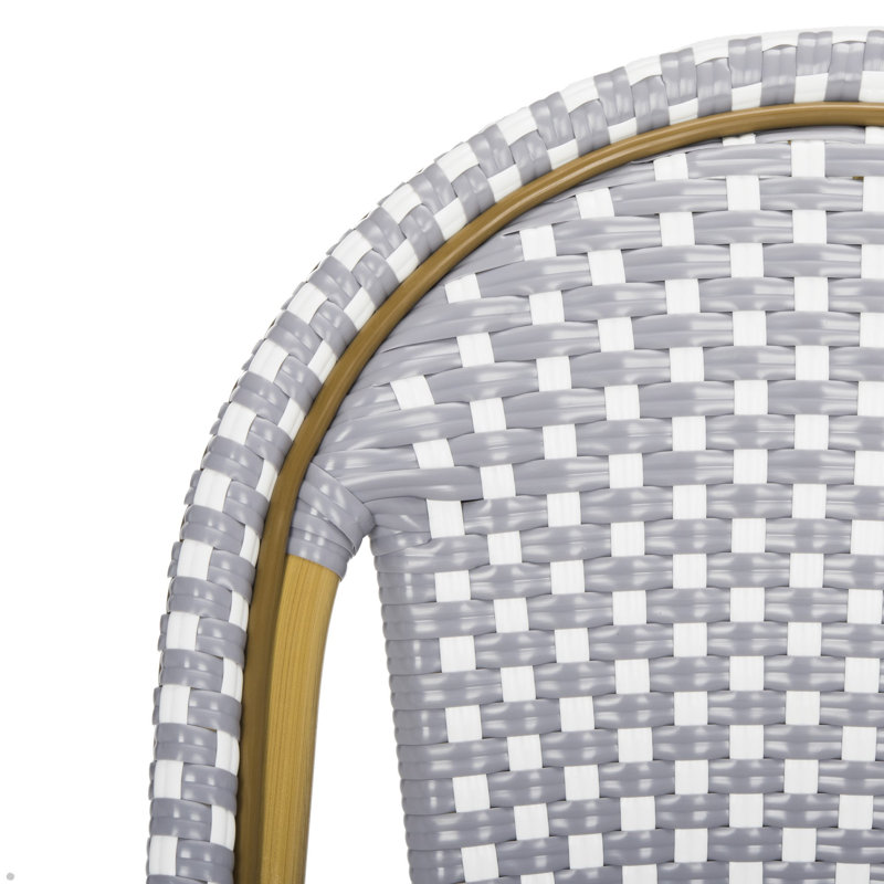 Casidy Wicker Premium All-Weather Wicker Outdoor Dining Side Chair, Grey/White
