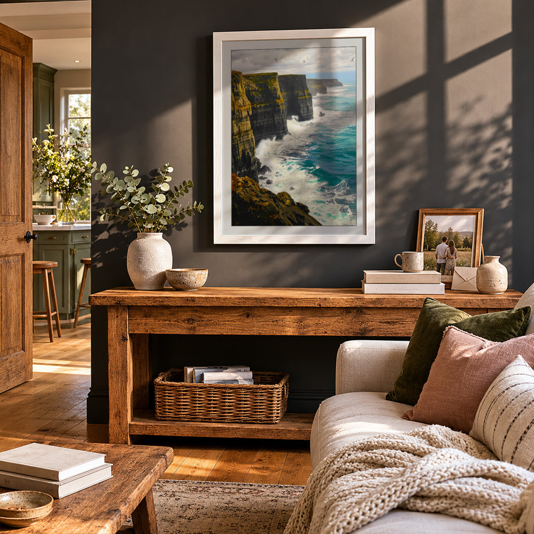 Cliffs and Crashing Waves Coastal - Framed Print
