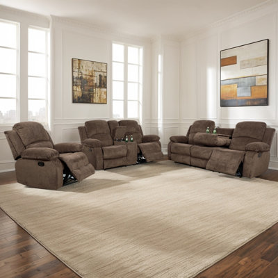 Ensemble de fauteuil inclinable en tissu 3 pièces avec porte-gobelet et table rabattable en tissu mobili