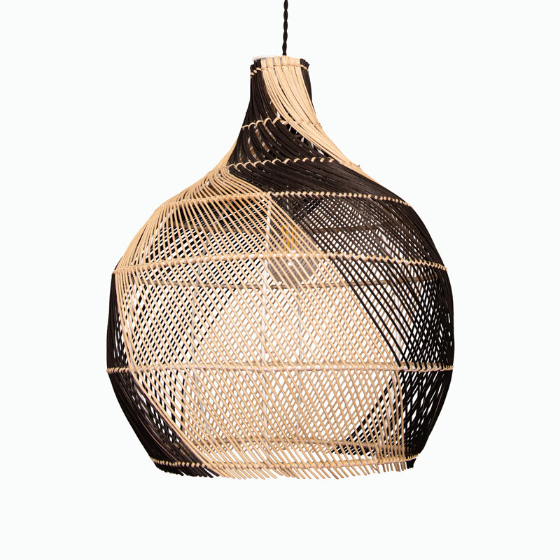 Luminaire suspendu moderne en rotin fait à la main à deux tons avec finition noir mat Tennon