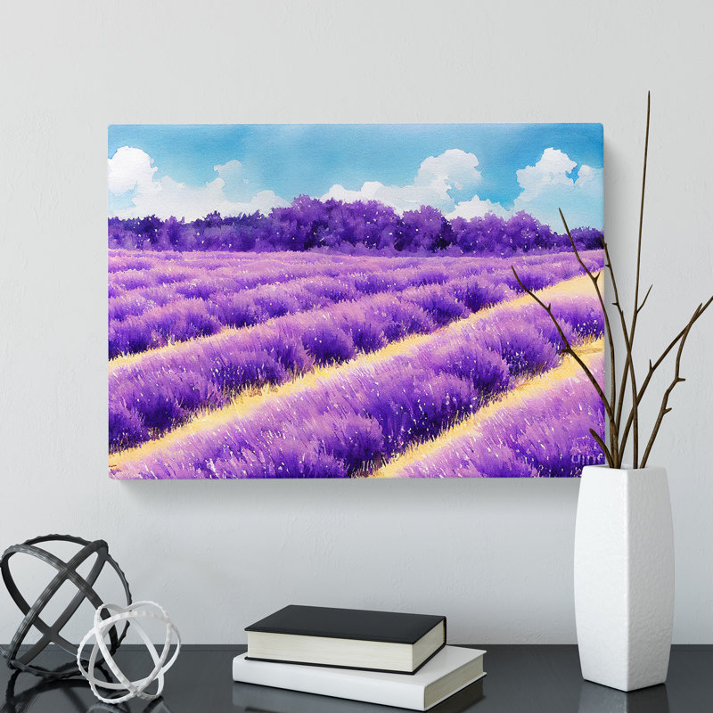 Watercolour Lavender Field Vol.2 - Wrapped Canvas Print, 35cm H x 50cm W x 3cm D