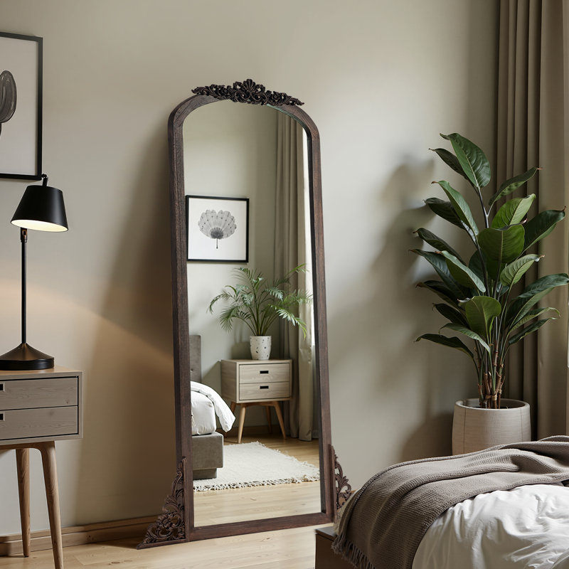 Miroir rétro avec cadre sculpté, Gris anthracite, 64 po x 21 po