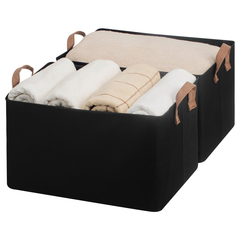Fabric Foldable Storage Bins with Handles, Modern Storage Basket for Shelves, Closet, Dorm, Black