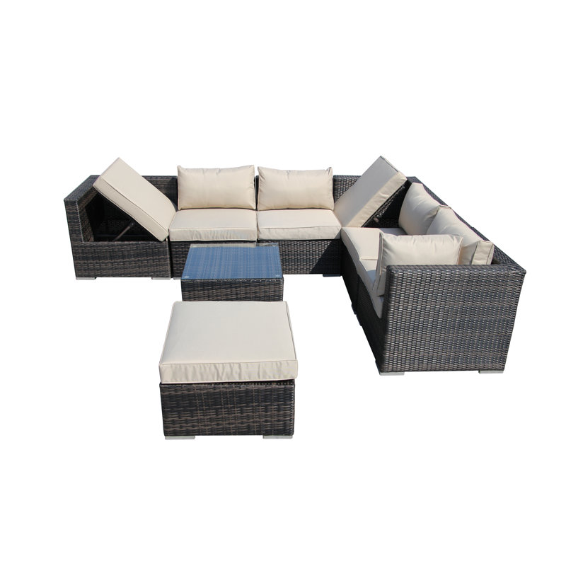 Halleh 7 - Person Conversation Set, Beige, Mix Brown
