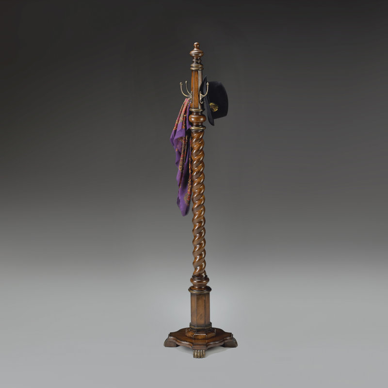 Traditional Brown Cherry Veneer Freestanding Coat Rack