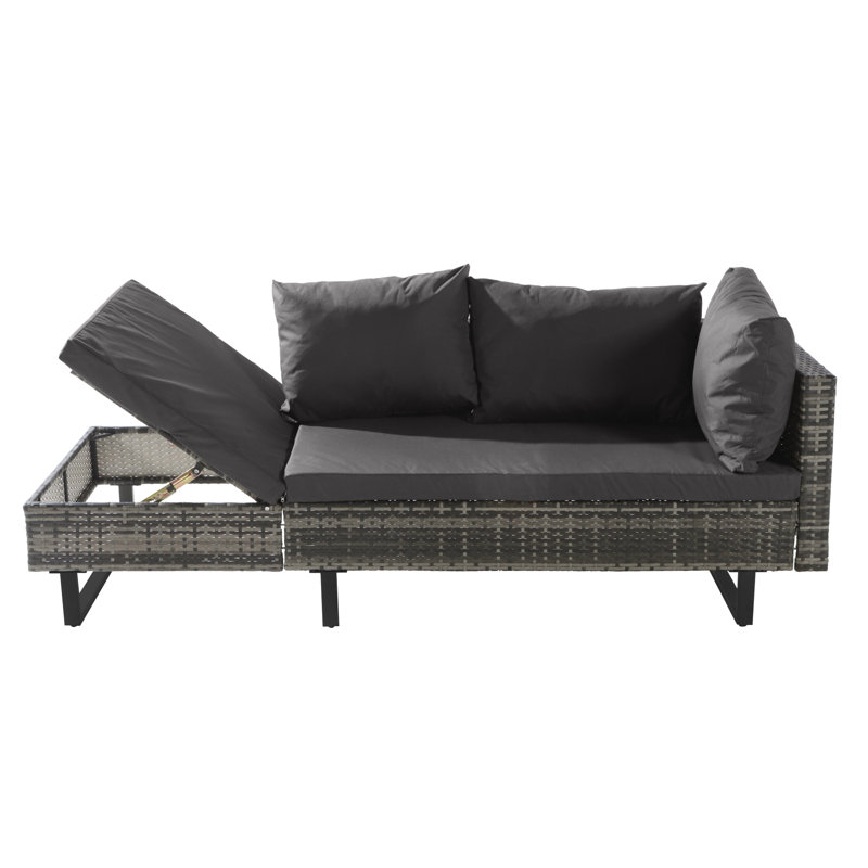 Mixed Gray Rattan Corner Sofa Set Industrial Style With Coffee Table Garden Furniture Set Anti-UV Cushions Removable Covers