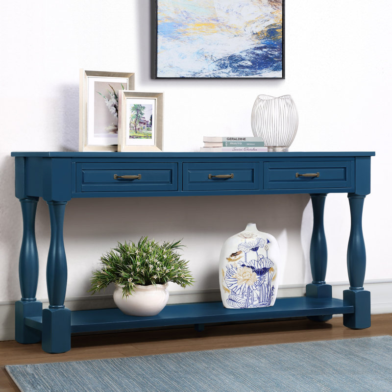 Console 63,3 po avec tiroirs et table d'entrée, Bleu marine