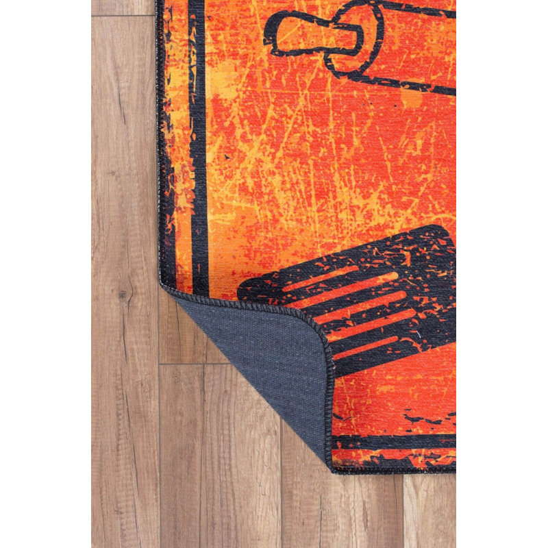 Tapis orange tissé orange, Rectangle 3 pi 10 po x 5 pi 3 po