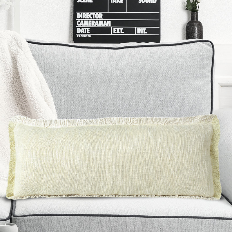 Housse de coussin en coton uni à franges, Jaune, Housse de coussin seulement - sans coussin