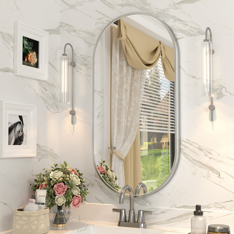Miroir mural Amara, 40 po x 20 po, Argent brossé