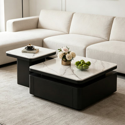 Ensemble de table basse carrée en pierre italienne