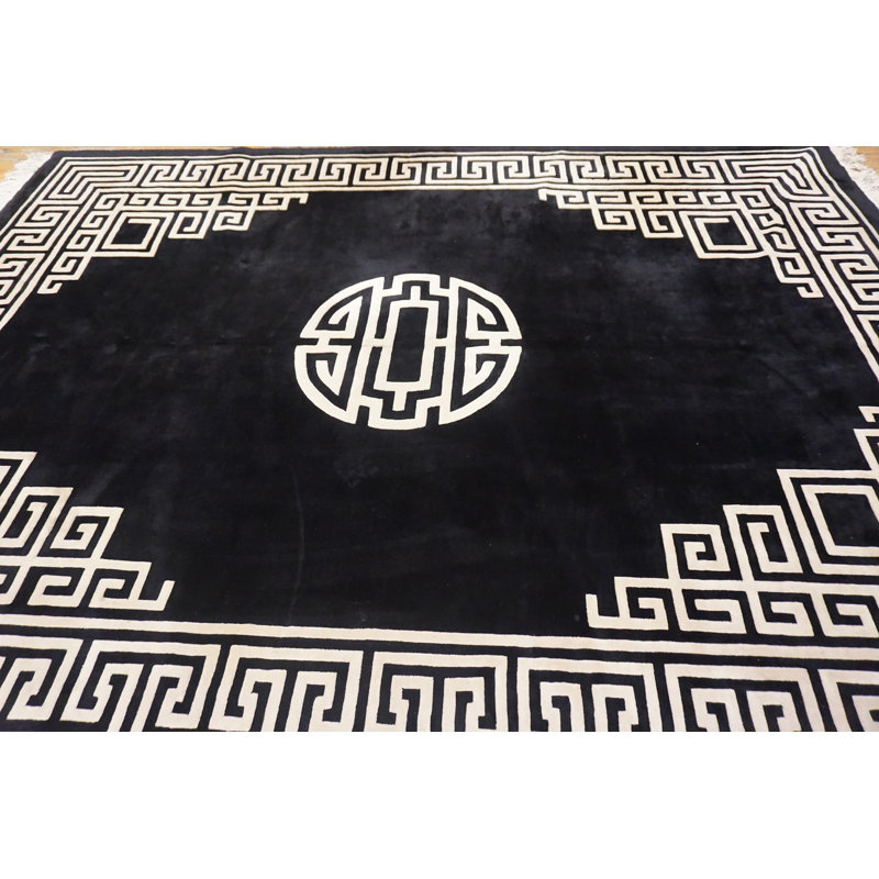 Antique Art Deco Chinese Medallion Black 1930s Rug