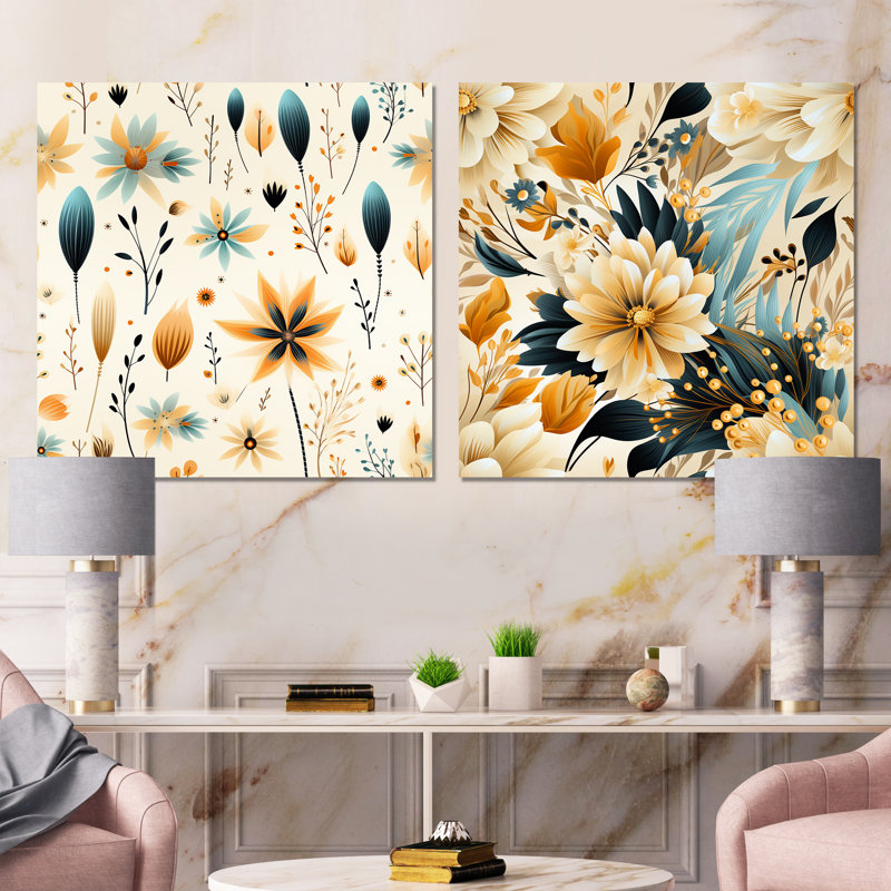 Campion - Ensemble de 2 carrés à motif floral en métal, H 29 po x l 58 po