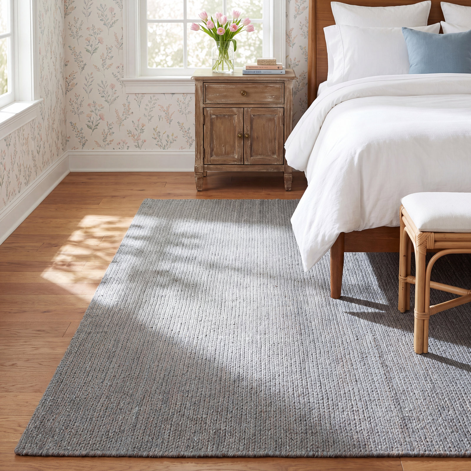 Teal Chevron Hand-Woven Jute Rug, Rectangle 8' x 10'