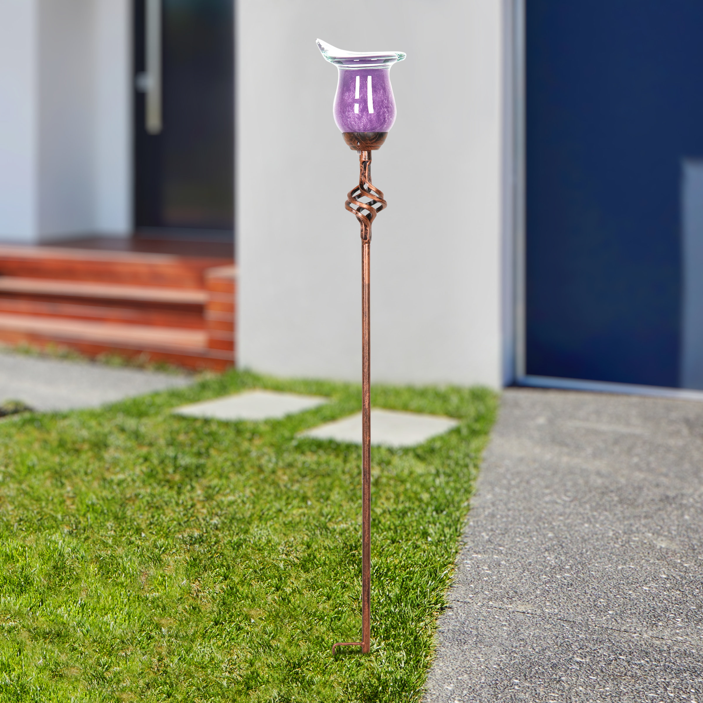 Exhart Solar Hand Blown Glass Calla Lily Garden Stake, 4 by 31 Inches