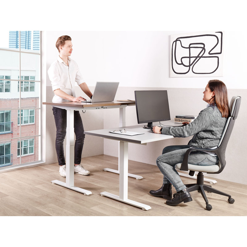 Luff Adjustable Metal Base Standing Desk, White, Grey, 128cm H x 180cm W x 80cm D