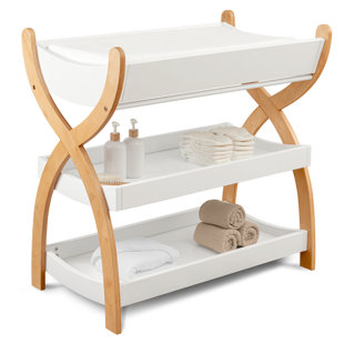 Comfy Cubs Baby Changing Table - Sturdy Wood Construction with Two Open Shelves for Infant Essentials Storage