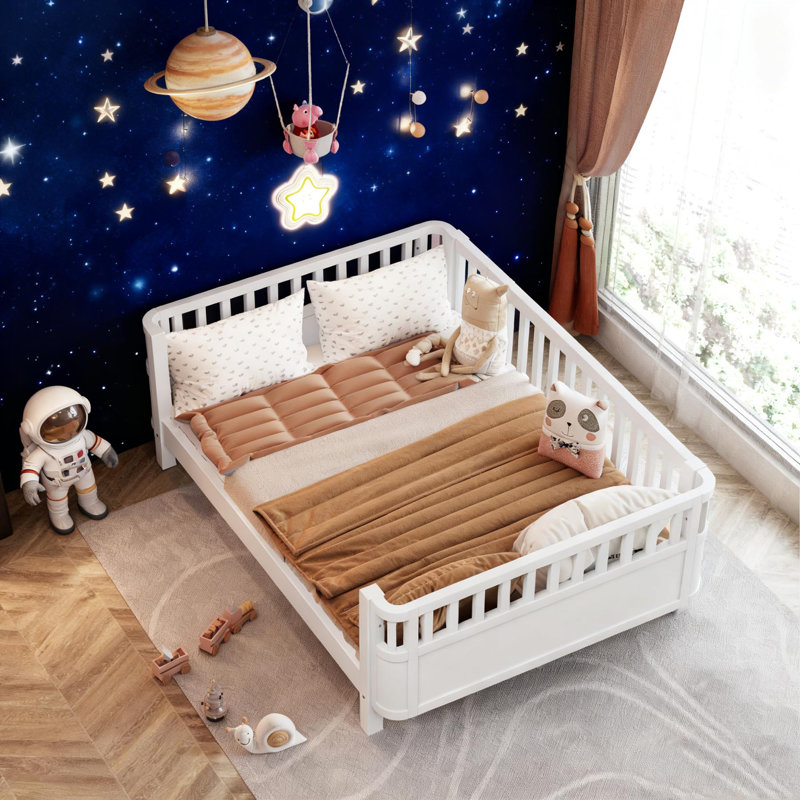 Lit plateforme double en bois, Lit double, Blanc
