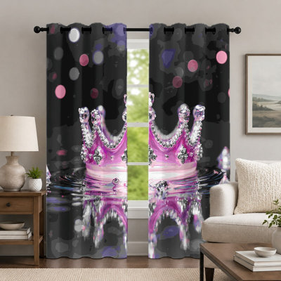 Rideaux à motif couronne et diamant (lot de 2), rideaux artistiques à œillets imprimés de bijoux scintillants, décoration idéale pour la chambre ou le salon.