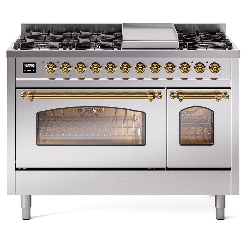 ILVE Nostalgie II 48 Dual Fuel Range , Stainless Steel/Brass, Liquid Propane