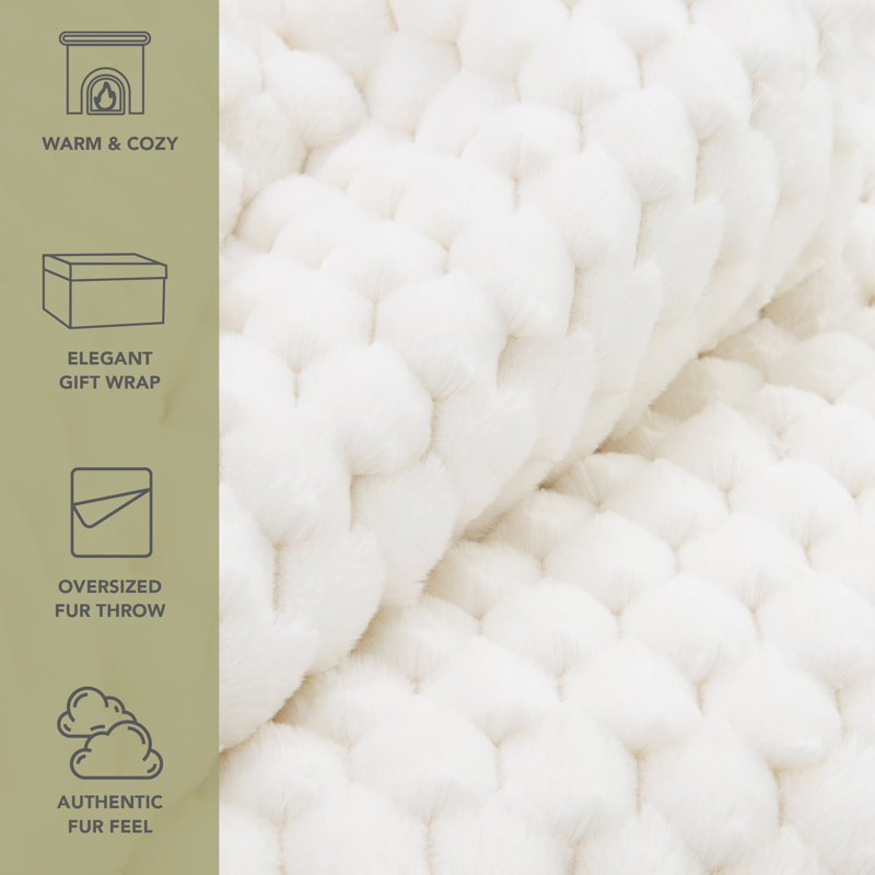 Ivory Faux Fur Reversible Throw Blanket 50x70