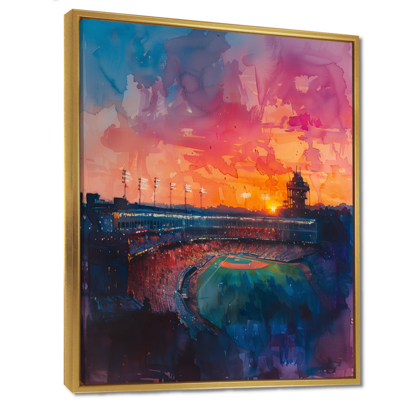 Coucher de soleil sur le stade de baseball II, reproduction d'art mural, H 12 po x l 20 po x P 1 po