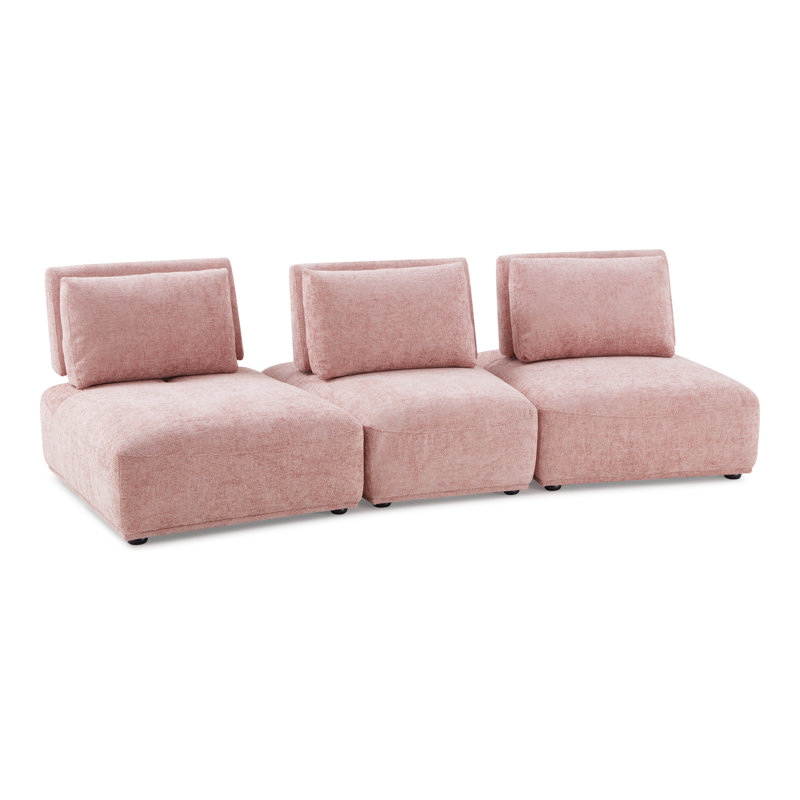 Canapé modulaire 3 pièces Aukeem, Polyester rose