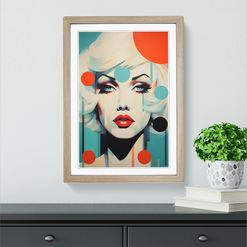 Woman Pop Art Deco - Single Picture Frame Print on Wood, 34cm H x 25cm W x 2cm D, Oak
