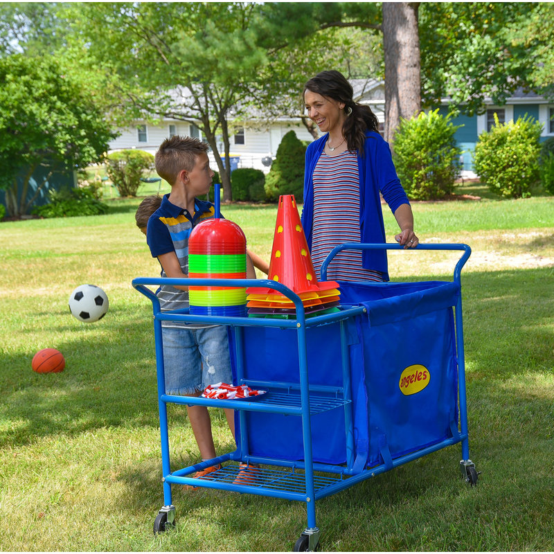 Blue Steel and Nylon 3-Shelf Rolling Ball Cart
