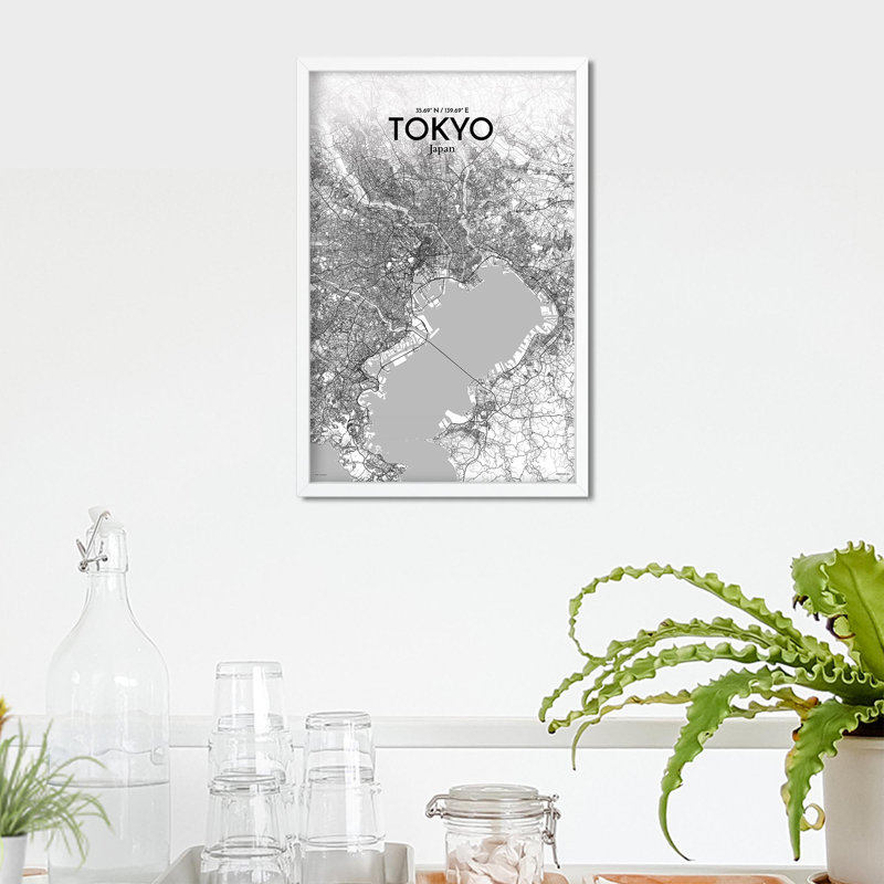 Carte de la ville de Tokyo, impression, H 17 po x l 11 po, Gris / blanc