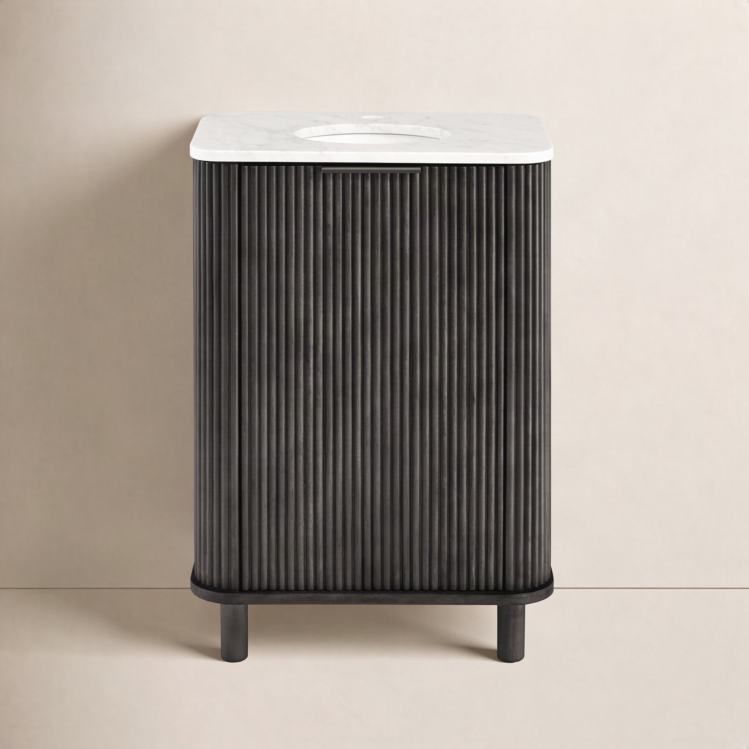 Nova 24" Carrara Marble Single Bathroom Vanity, Black Reeded