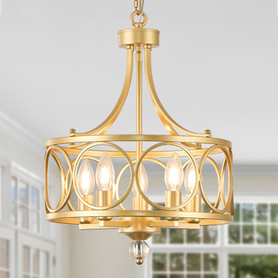 5-Light Gold Chandelier,14.2in adjustable Farmhouse Lantern Pendant Light,for Kitchen Island