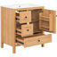 Meuble-lavabo 30 po à grain de bois avec lavabo en céramique, pieds en bois massif, tablette réglable, porte et tiroirs à fermeture en douceur, support de rangement, conception à dossier ouvert