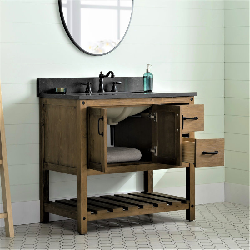 Meuble-lavabo simple 36 po Radstock, Naturel antique, Bleu Purbeck