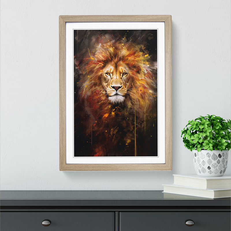 Leo Zodiac Gestural Art - Framed Print, Oak Framed, 46cm H x 34cm W x 2cm D