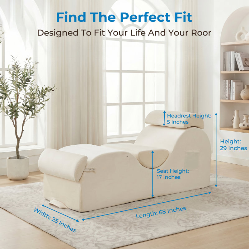 Chaise longue en velours S-Curve, beige, Beige