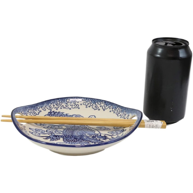 Assiette croustillante bleue et blanche Ming Nine Dragon Dragon