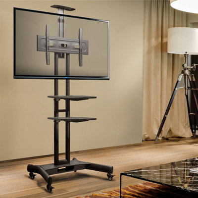 Meuble télé mobile avec 2 tablettes réglables en hauteur pour un téléviseur de 40 à 70 pouces jusqu'à 100 lb